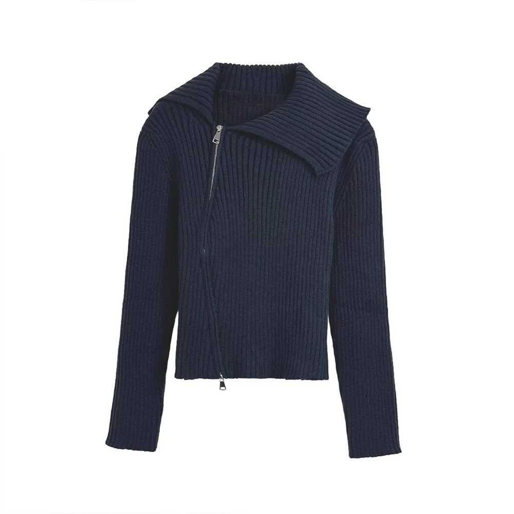 מעיל סרוג מצולע עם רוכסן כפול ורוכסן כפול לנשים