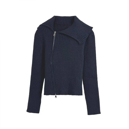 מעיל סרוג מצולע עם רוכסן כפול ורוכסן כפול לנשים