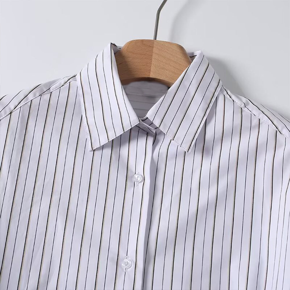 Women's new fashion loose long sleeved striped cotton shirt