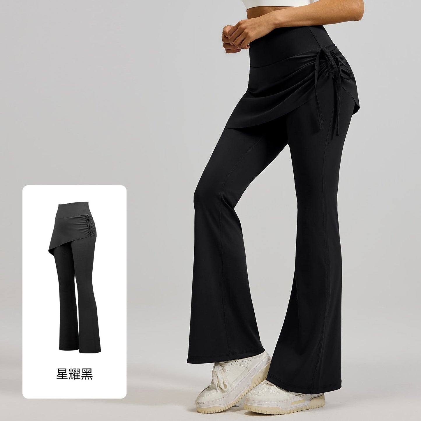 חצאית חצוצרה מקומטת חדשה של LU לנשים, שני חלקים מזויפים של מכנסי יוגה מיקרו La Pilates בגזרה גבוהה בגזרה ישרה.