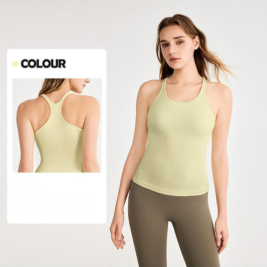 Women's New Fashion Joker Seamless Woven Vest with Chest Pad Slim Slim Slim Slim Camisole Yoga Top