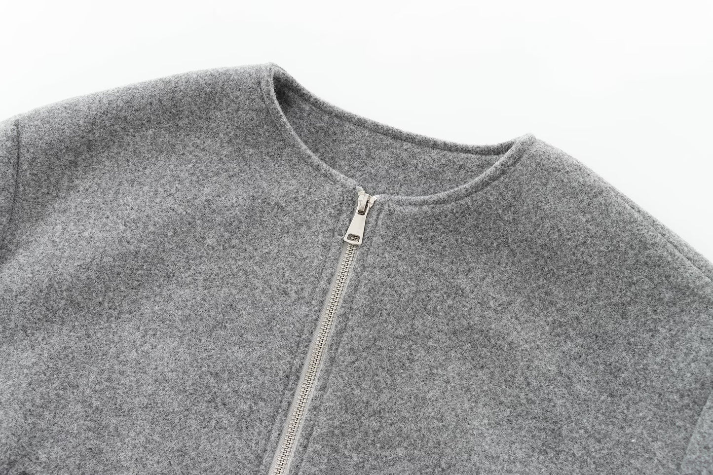 Women's soft textured O Neck zipper pilot jacket Coat