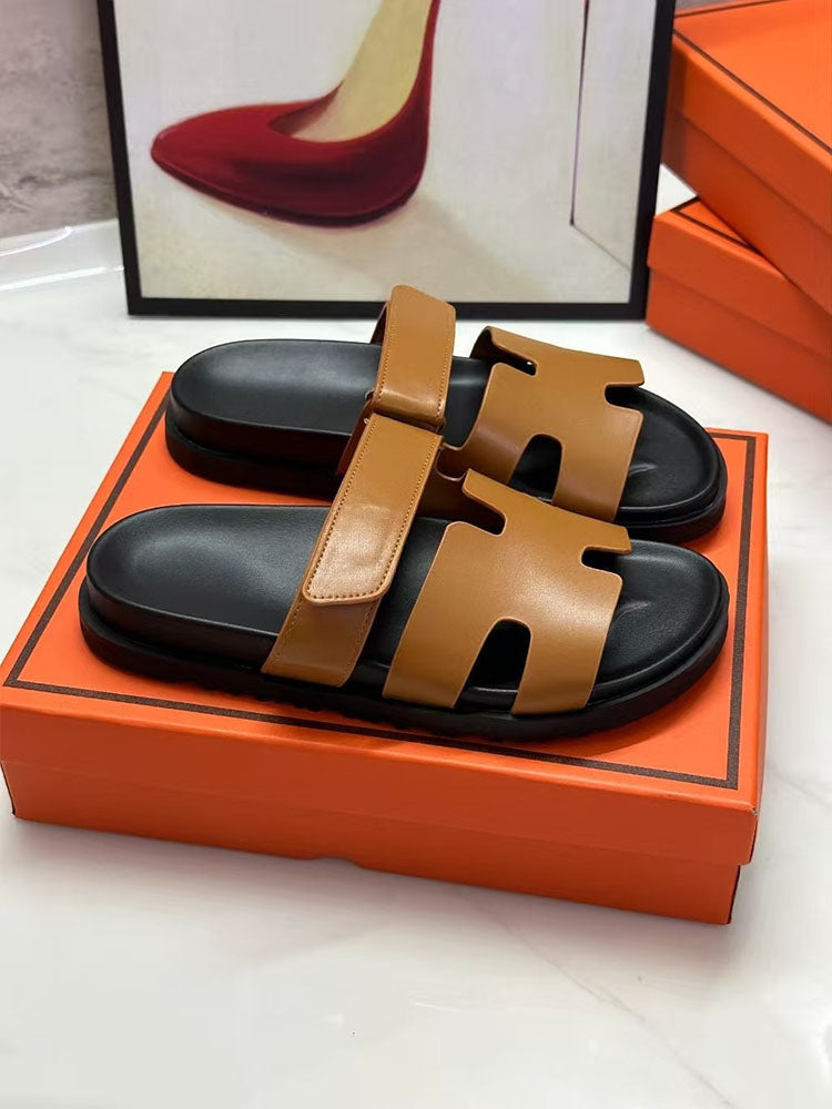 Women's new fashion Joker multicolor hook and loop design thick soled sandals have a shoe box.