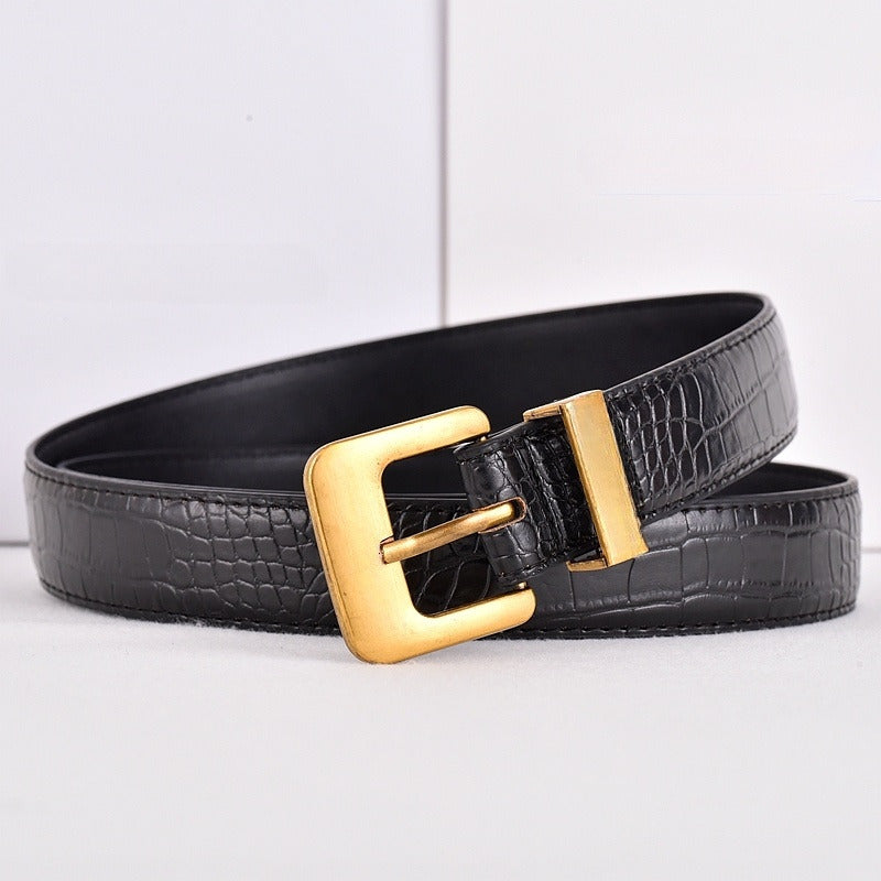 Women's New Fashion Joker Pin Buckle Hollow Letter Design Belt Belt With a box