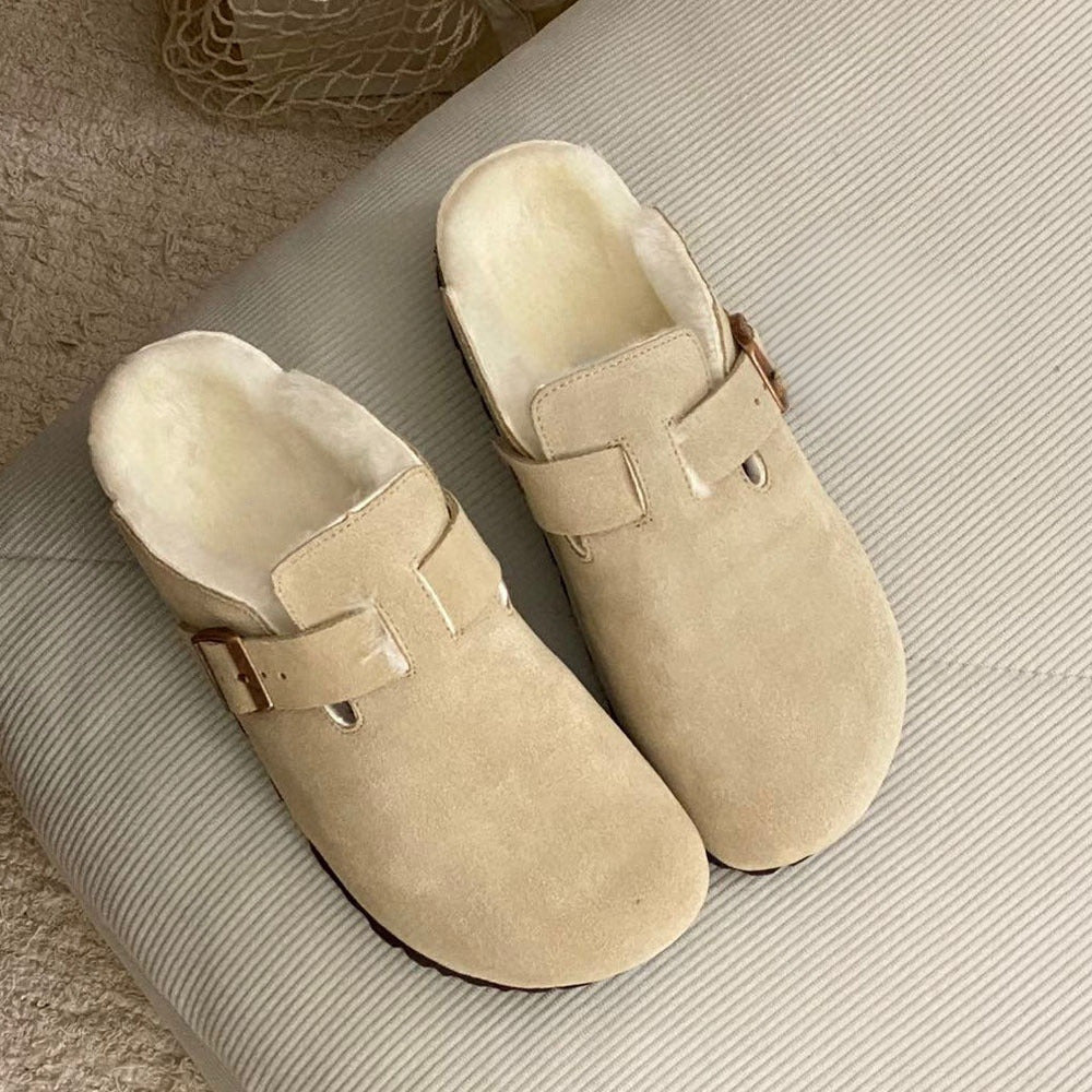 New women's fleece-lined platform slippers with a shoe box