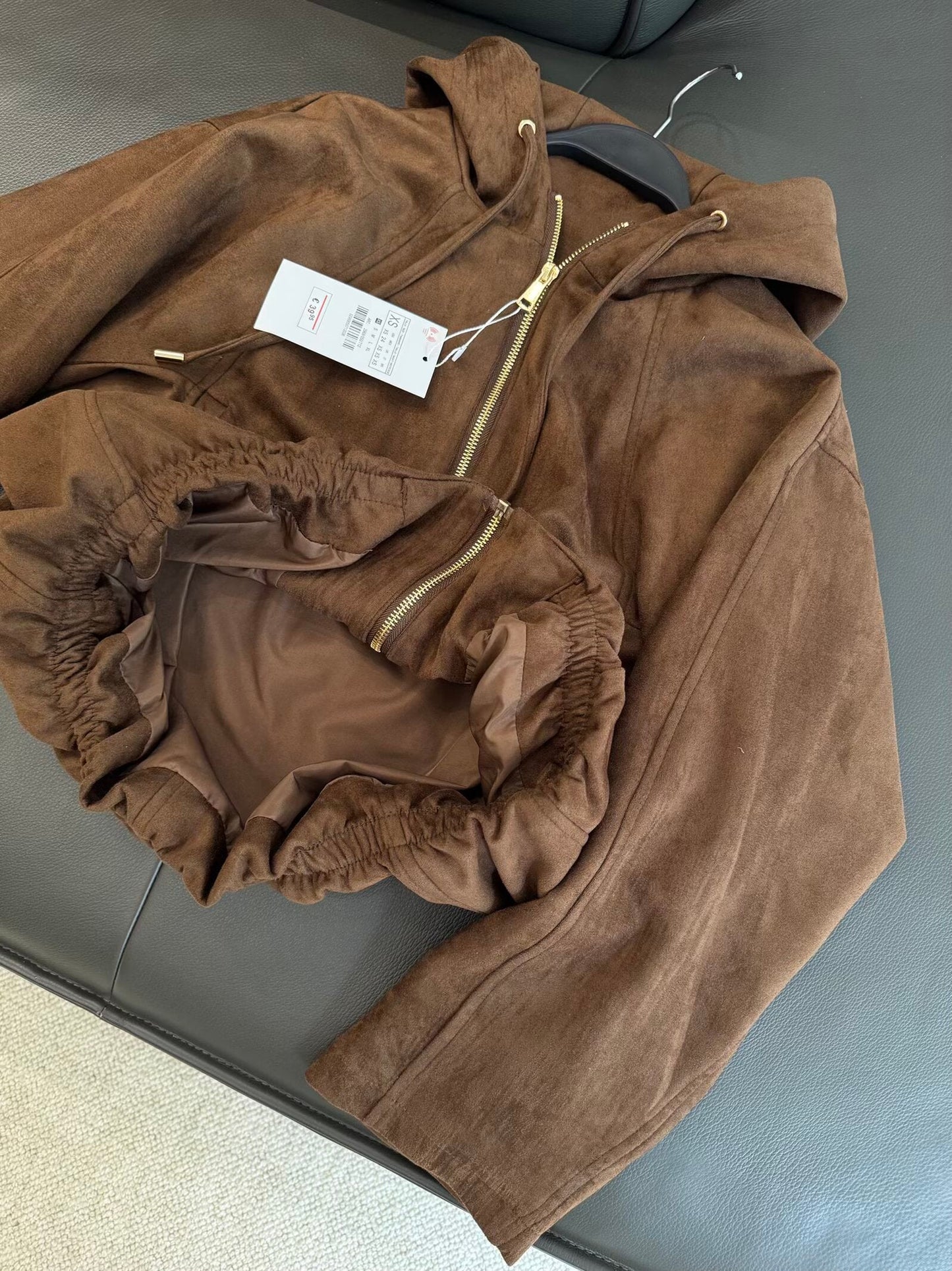 מעיל טיסה עם קפוצ'ון וטקסטורת זמש אופנתית חדשה לנשים