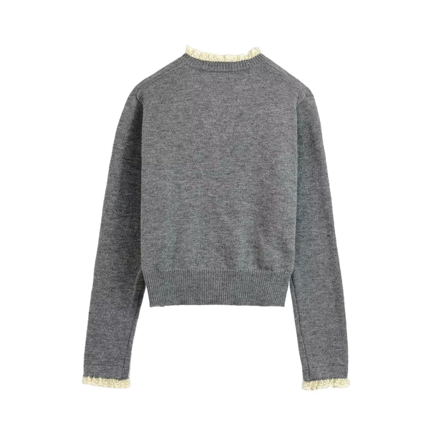 קרדיגן סרוג טלאים עם צווארון O לנשים