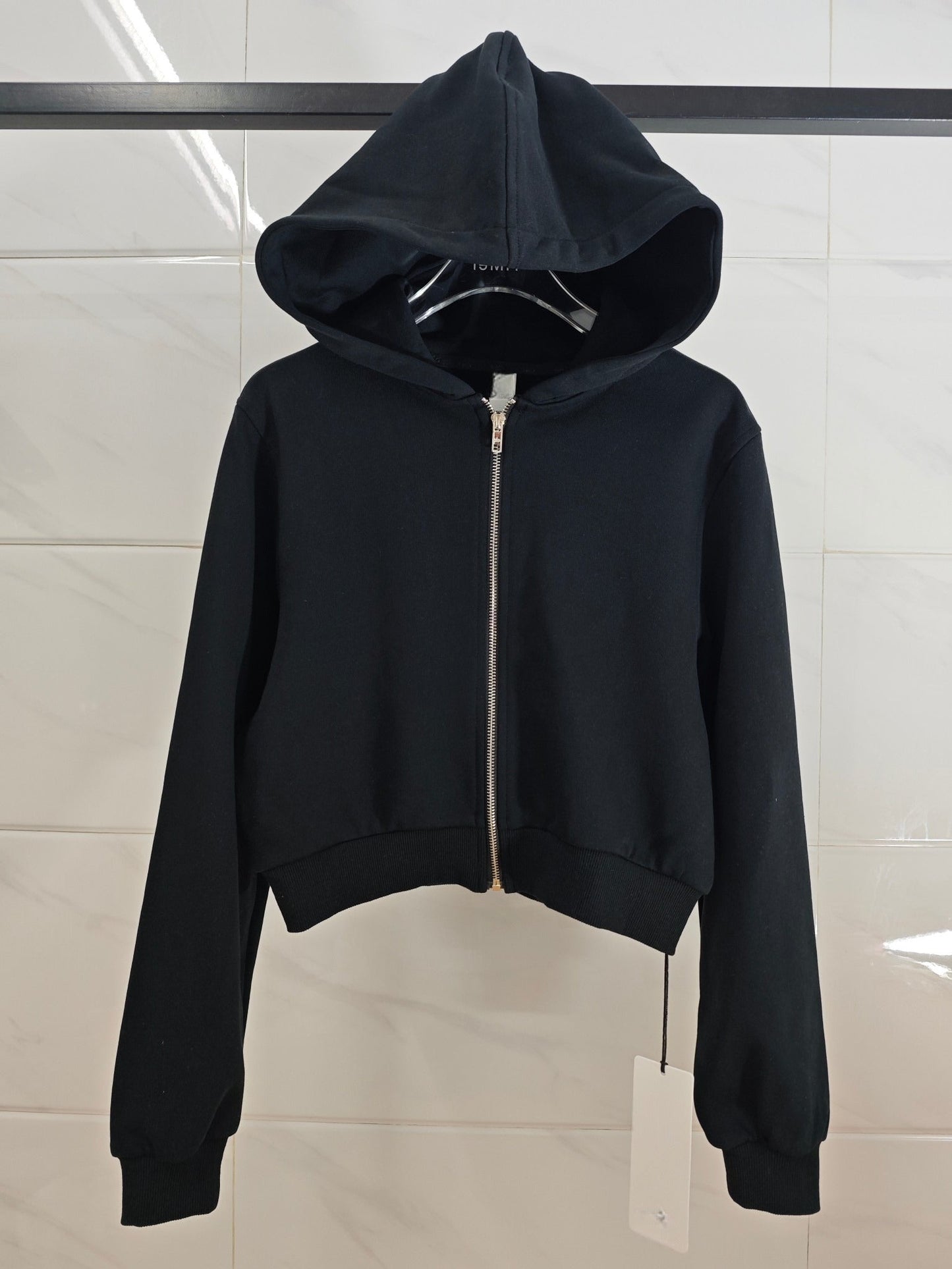 Women's New Fashion Joker Hooded Short Long Sleeve Zipper Sweater Coat.