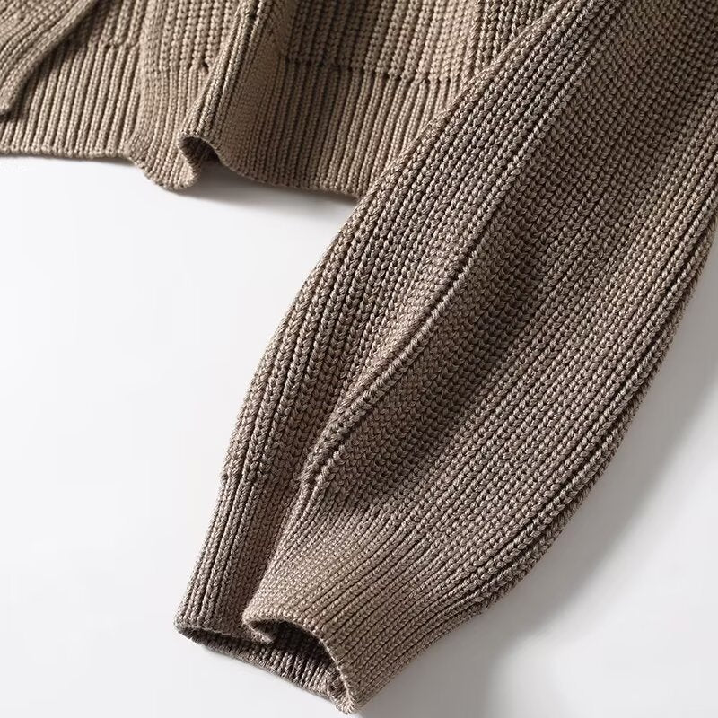 Women's new fashion casual cow horn button coarse knitted cardigan