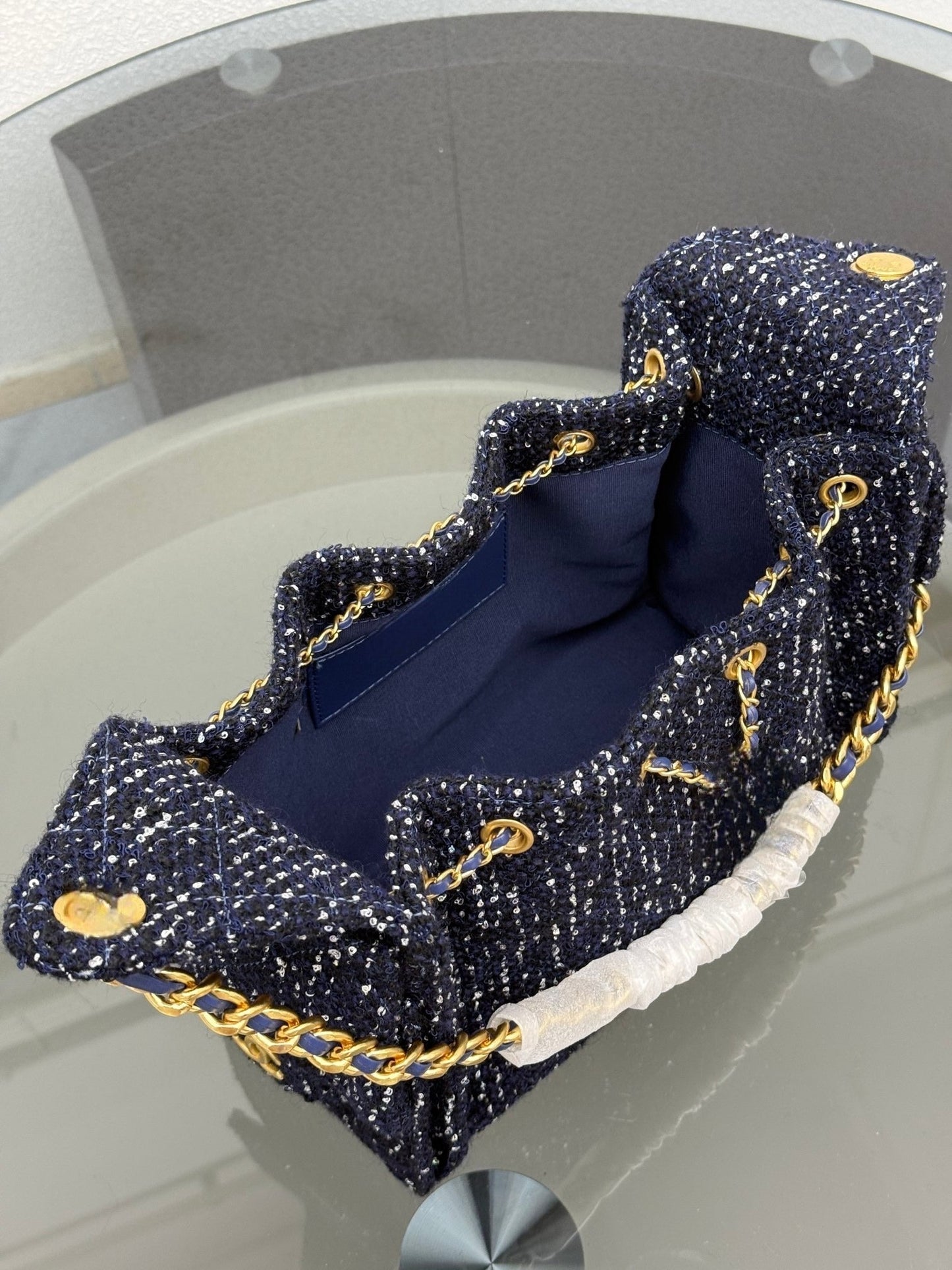 Women's New Fashion Joker Tweed Textured Metal Chain Shoulder Bag Messenger Bag