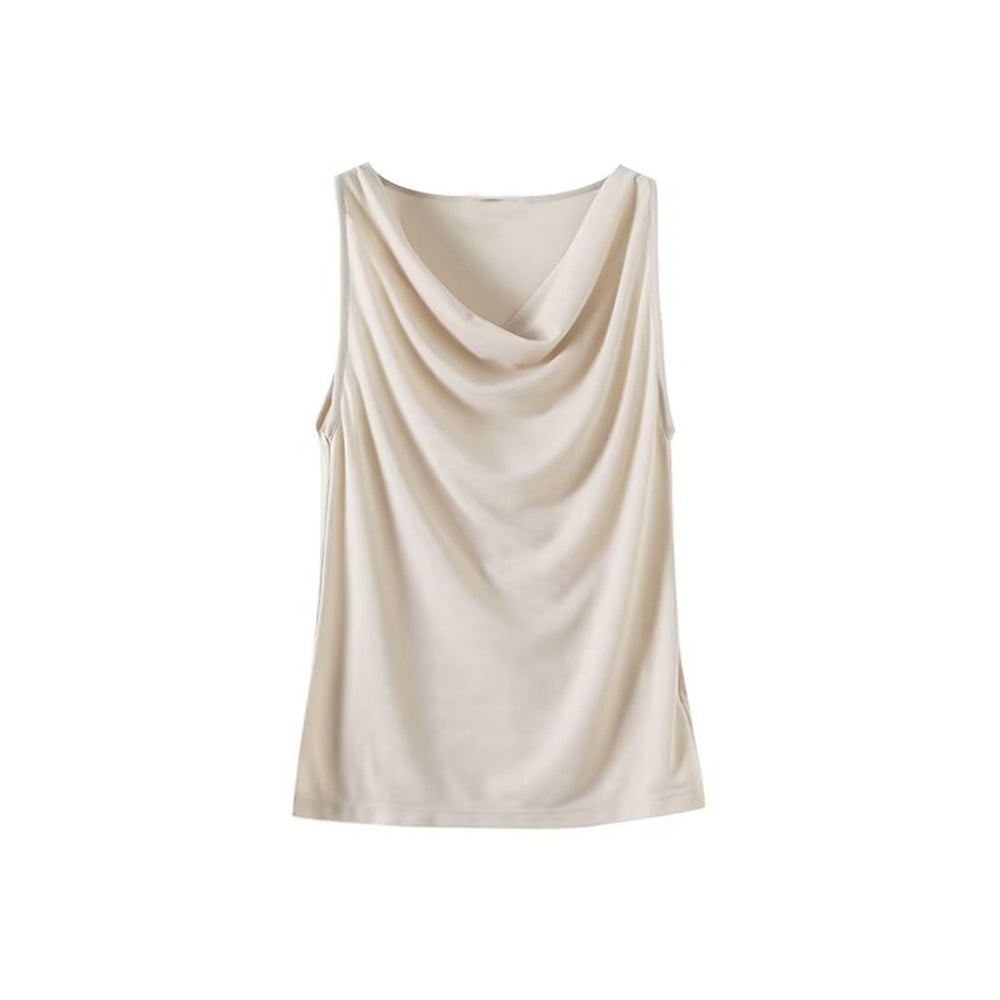 חולצת טריקו ללא שרוולים עם צווארון מתנדנד מוצקה חדשה לנשים