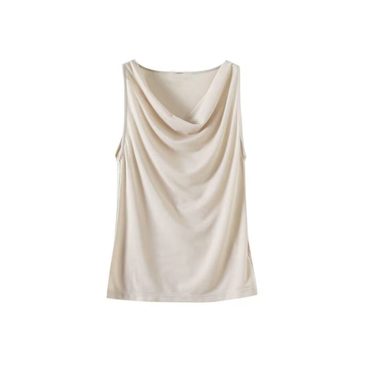 חולצת טריקו ללא שרוולים עם צווארון מתנדנד מוצקה חדשה לנשים