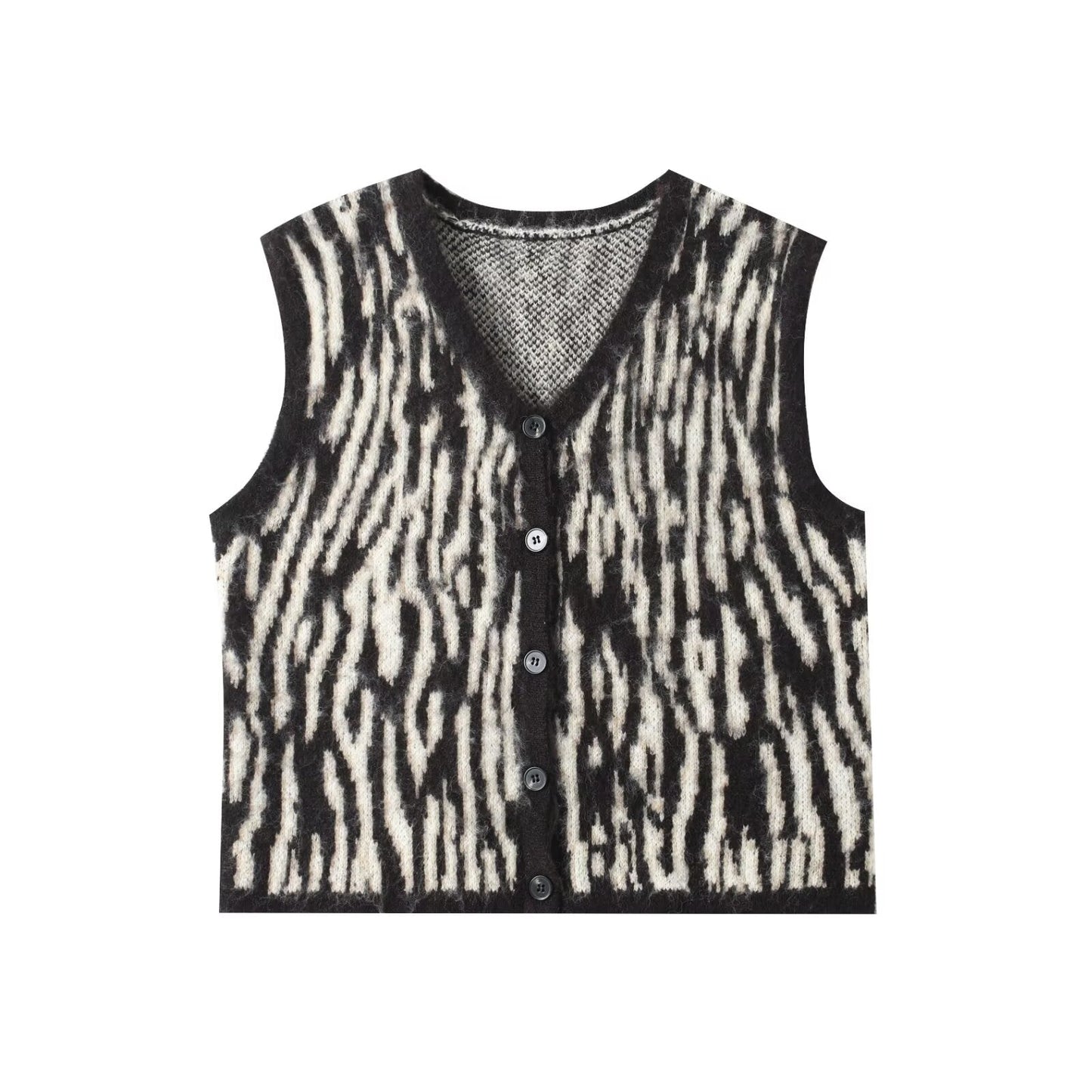 Women's new fashion V-neck buckle striped knitted vest