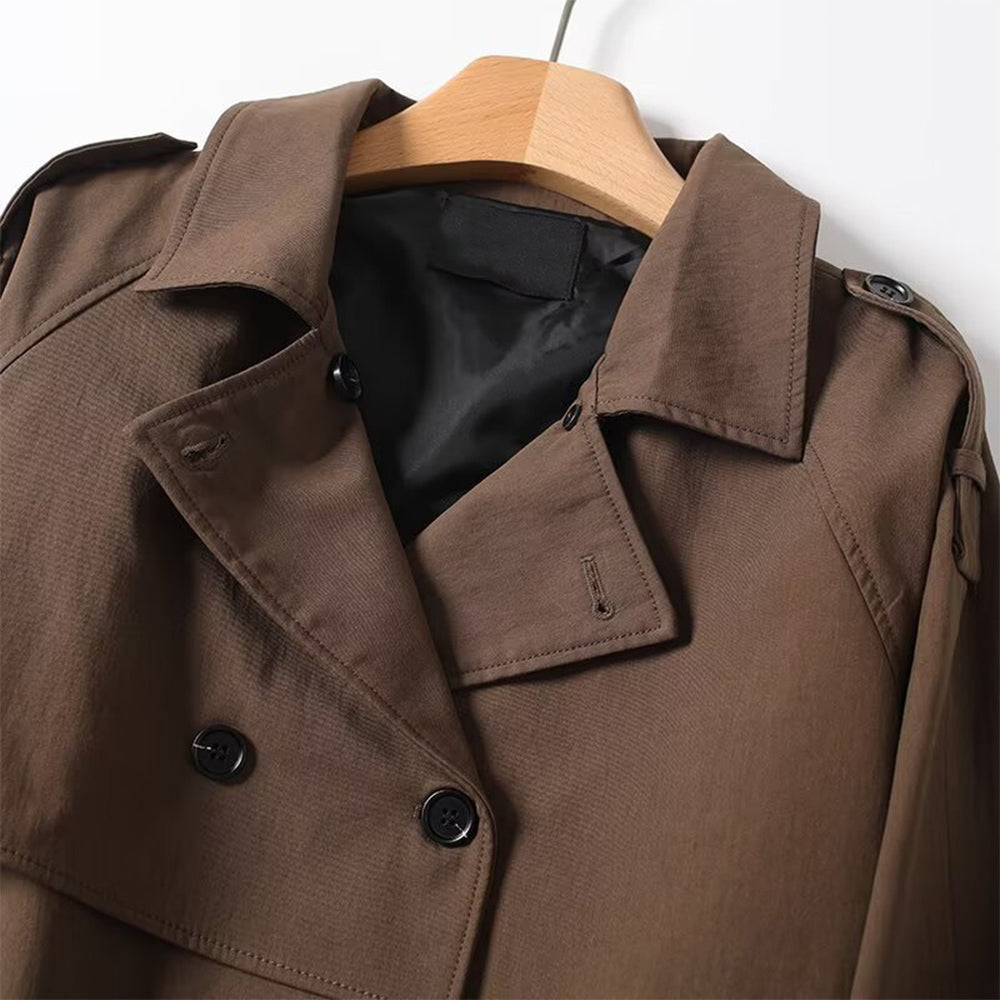 Women's New Fashion With Belt Short Double breasted lapel Coat