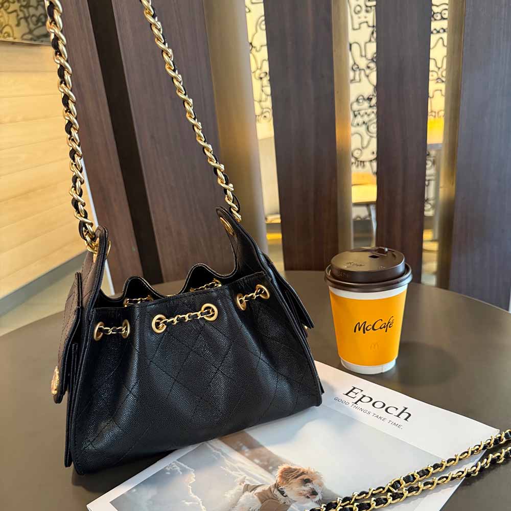 Women's New Fashion Joker Drawstring Chain Bucket Bag Shoulder Bag Messenger Bag